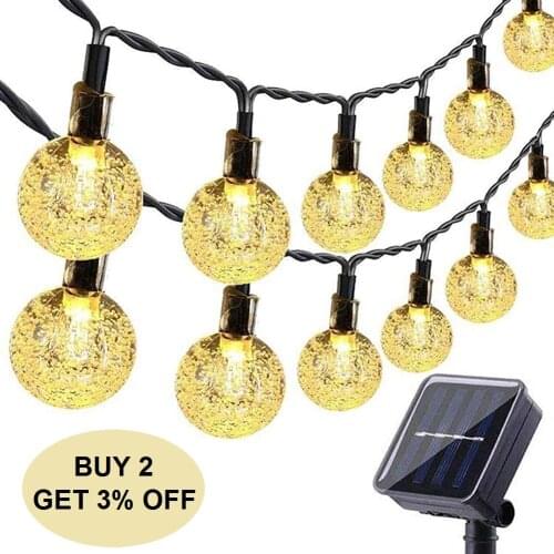 20/50LED Solar String Light 5/10M Waterproof Garland Crystal Ball Fairy Lights For Outdoor Festoon Wedding Christmas Decor Light