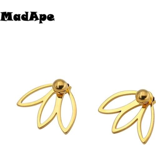 MadApe Classic Leaf Stud Earrings Stainless Steel Silver Color Rose Gold Color Earrings For Women Trendy Jewelry Ear Bijoux