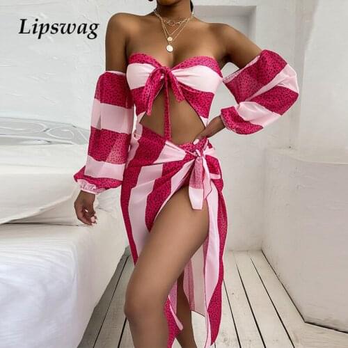 2021 Summer Women Cover Up Swimsuit Bathing Suit Brazilian Sexy Bandeau Push Up Three Piece Bikini Sets Polka Dot Print Swimwear