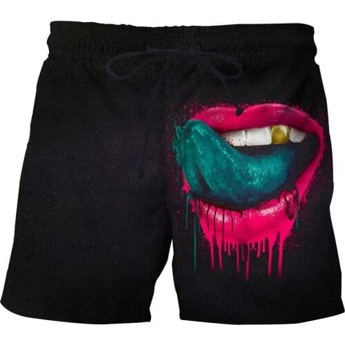 Summer men shorts 3D Lip print beach shorts Casual breathable short pants Quick-drying swimming trunks Oversized loose shorts