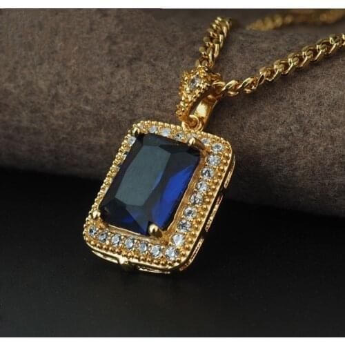 Fashion Stone Pendant Necklace Classic Trend Gold Filled with Titanium Alloy Hip-hop Punk Style Multi-color Pendant Necklace