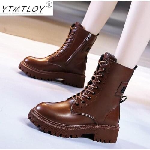 Fashion 2022 Autumn And Winter Handsome British Style Side Zipper Ladies Casual Leather Boots Thick-soled Knight Boots