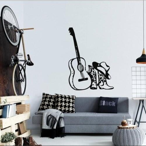 Musical Guitar With Hat Boots Vinyl Wall Decals Home Special Fashion Style Decoration Wall Mural Sticker Acoustical Decals Q-85