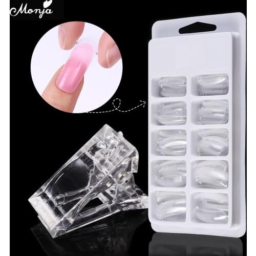 Monja Nail Art Kit 100 Pcs False Nail Mold Tips Quick Building Acrylic UV Gel Extension Builder Clips Manicure Tool Set