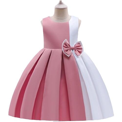 New Girls Dresses for Childrens Day 3-10Years Baby Color Matching Bowknot Sleeveless Princess Performance Costume Party Clothes