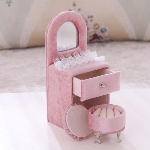 Pink Mini Velvet Dresser Shape Jewelry Box Organizer Holder Rings Container