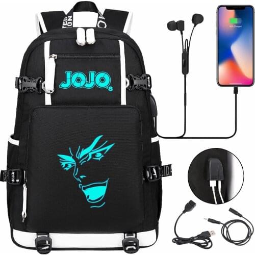 Luminous Anime Jojos Bizarre Adventure USB Boy Girl Kids Book Bags Large Capacity Teenagers Schoolbag Women Men Laptop Backpack
