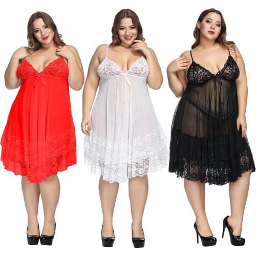 Sexy Lingerie Large Size Night Dress Sleepwear Women Sling Nightwear Sex Lace Temptation Underwear Nightdress For Hot Fat Girls
