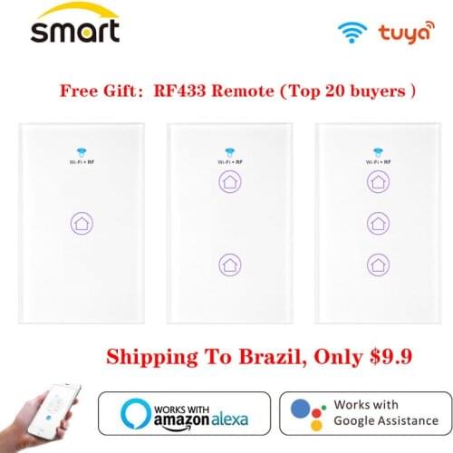 Tuya App Smart Wifi Touch Light Switch Neutral Wire Required Smart Home 1/2/3 Gang Light 100-220V Support Alexa RF433 Remote