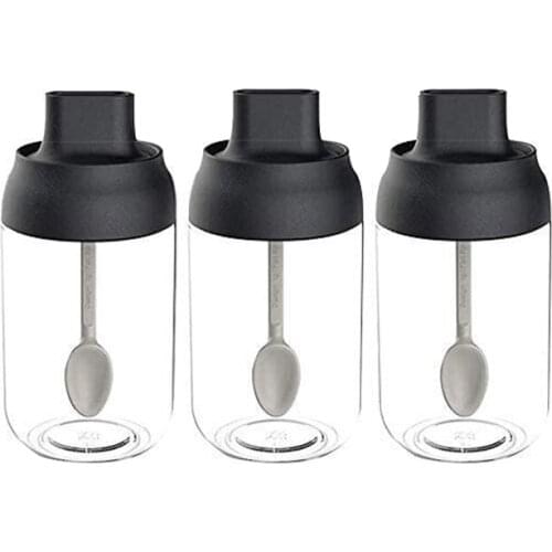 3 Pcs Glass Seasoning Tank, Seasoning Box with Spoon Moisture-Proof Cruet Household Sealed Storage Spice Jars,8.5 Oz