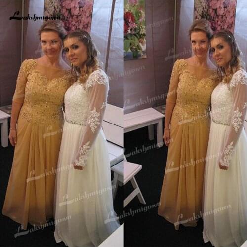 A-Line Three Quarter Pleats Applique Lace Floor-Length Chiffon Mother Of The Bride Dresses Formal Women Wedding Party Dress 2021