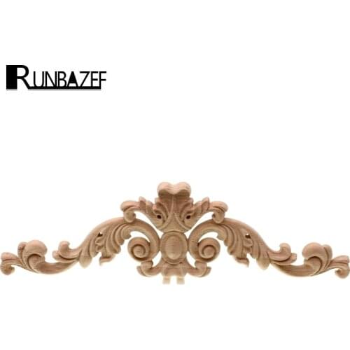 RUNBAZEF Solid Wood Piece Home Decoration Long Applique Wardrobe TV Cabinet Door Woodcarving Flower Fittings Ornaments Figurine