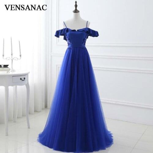VENSANAC New A Line 2017 Embroidery Boat Neck Long Evening Dresses Short Sleeve Elegant Sweep Train Party Prom Gowns
