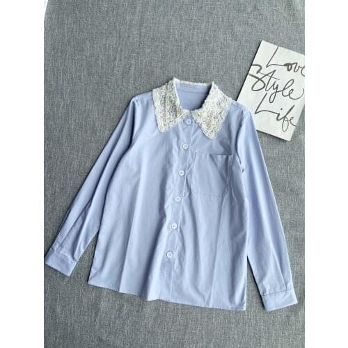 Ladies 2021 fashion new long sleeve sexy casual beaded lapel cotton shirt 1020