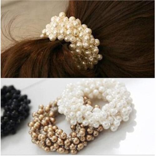 Pearls Beads Hair Ties Elastic Hair Bands for Women Hair Rope Scrunchies Ponytail Holders Rubber Hair Accessories Fashion Girls