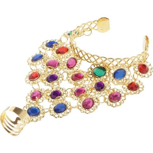 2 x Women Bracelet w/ Finger Ring Bangle Belly Dance Performance Accessories