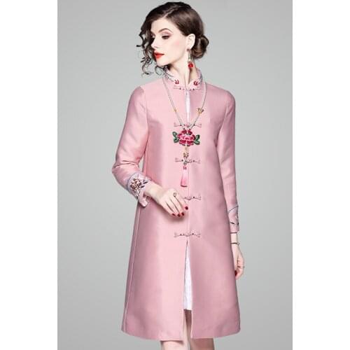 New Embroidery coats High Quality spring autumn flower long coat Retro Chinese Style Women Clothing Vintage Winter Jacket