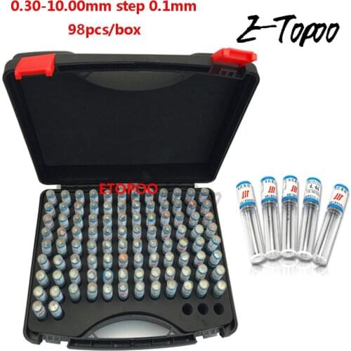 0.30-10.00mm Steel Pin Gauge 50mm Pin Measuring Tool hole measure gauge Step 0.1mm, 98pcs/lot