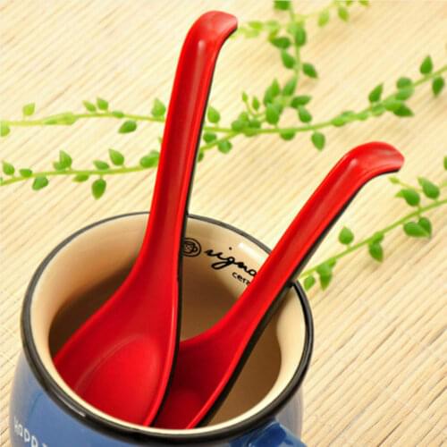 1/2 / 5Pcs red black family tableware chinese bowl soup porridge spoon hot kitchen accessories soup spoon for family dining