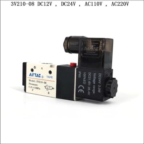 1Pc 3V210-08 DC12V , DC24V , AC110V , AC220V 3 Port 2 Position 1/4" BSP Single Solenoid Pneumatic Air Valve Brand New