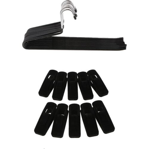 10 Pieces Black S-type Anti-slip Stainless Metal Pant Trousers Jean Hangers Rails Closet Storage Organizer &Clothes Clips