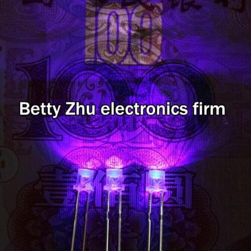 100PCS/LOT F3 / 3mm flat head with side long-legged Transparent shell Purple 395-400nm line LED light-emitting diode water clear