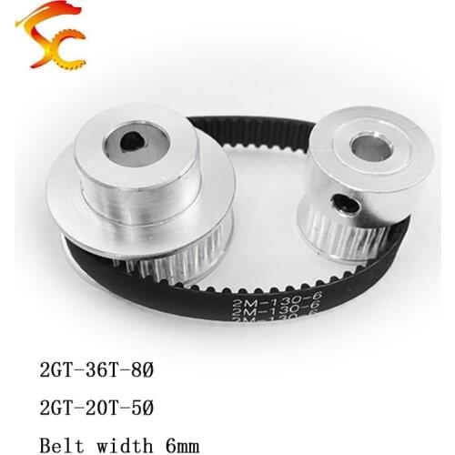 130-GT2-6mm Timing Belt Pulley GT2 36 teeth 20 tooth Reduction printer accessories belt width 6mm,Bore 8&5mm