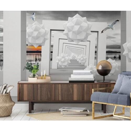 Custom 3D mural wallpaper three-dimensional geometric sphere modern space TV background wall decoration painting