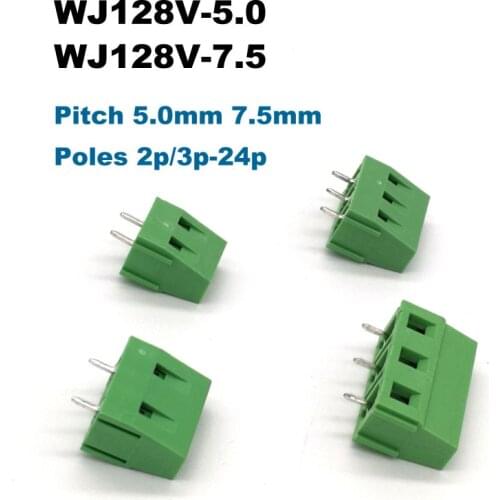 5pcs Pitch 5.0/7.5mm Screw PCB Terminal Block Connectors morsettiera Straight Pin 2/3P WJ128V electrical cable Bornier 300V 10A