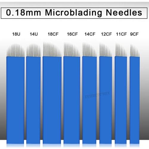 50pcs Microblading 0.18mm Tebori Blades Needles Tattoo Needles Permanent Makeup Needle 7 9 12 14 17 21 Manual Eyebrow Blades