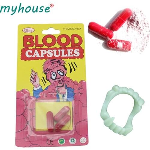 6pcs/lot Halloween Fake Blood Pills Vampire Teeth Halloween Horror DIY Decorative Festival Home Party Decor Halloween Decoration