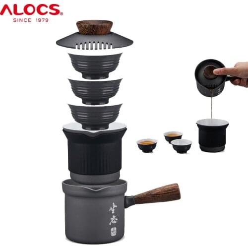 ALOCS CT-TX Outdoor Camping Japanese Chinese Kung Fu Tea Cup Fair Mug Teapot Set EVA Carry Bag For Travel Picnic Backpacking