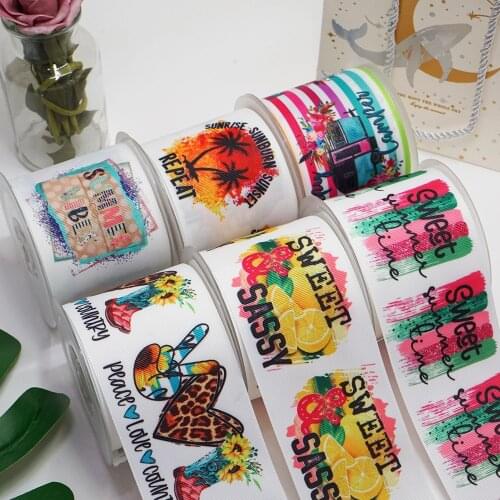 Free shipping 3 Inch 75 mm Cartoon Printed Grosgrain Ribbons for Bows Craft Suppliers 52885