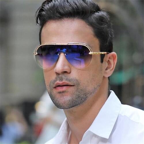 One Pieces Fashion Oversized Sunglasses Mens Women Luxury Pilot Lens Masculine Gradient Eyewear Semi Rimless Male Blue Glasses