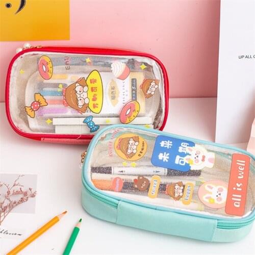 Pencil Case Estojo Escolar Transparent Penclicases Office Supplies Simpl Large Cute Clear Stationery Products School Sationeries