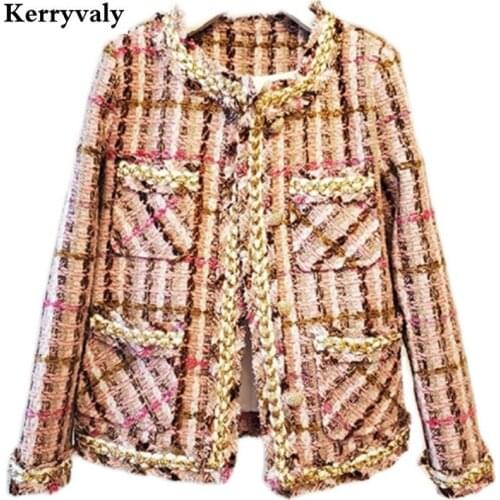 French Graceful Retro Tweed Cropped Jacket Women Autumn Long Sleeve Dark Blue Ladies Coat Chamarras De Mujer K9891