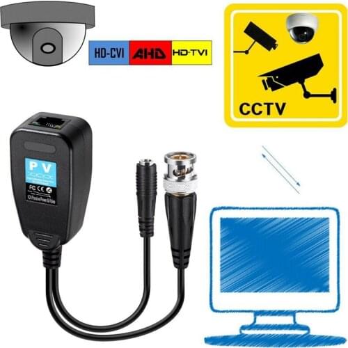 HD-CVI/TVI/AHD Passive Video Balun with Power Connector and RJ45 CAT5 Data Transmitter 1 Pair