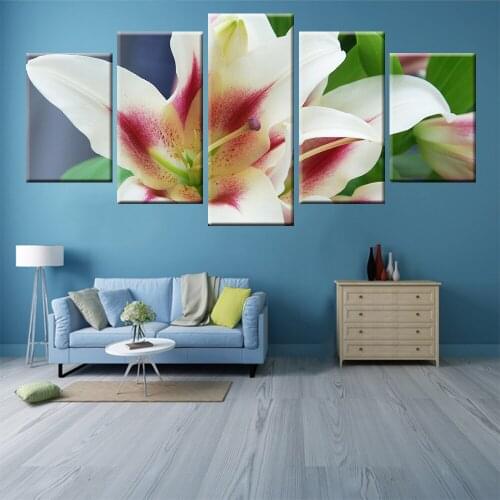 HD Print 5 Panel Canvas Wall Art Decoration Modern Decorative Picture Beautiful Fresh Floral Wall Painting for Living Room