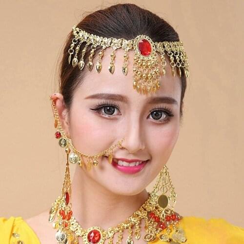 Indian Belly Dance Nose Rings And Studs Ear Chain Women Gold Earrings Nose Necklace Hoop Show Earing Body Jewelry