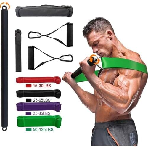 Thick Stretch Resistance Band Set Portable Exercise Band Pull Up Assist Bands with Fitness Bar and Bag Gym Equipment for Home