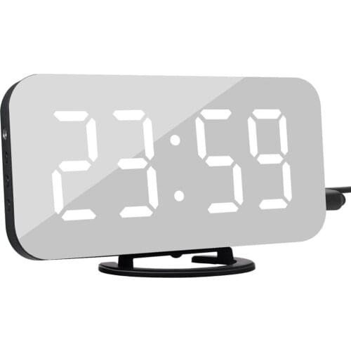 Minimalist Digital LED Mirror Dual USB Port Charge Phone Snooze Desk Alarm Clock Luminous Design LED Display Mirror Clock