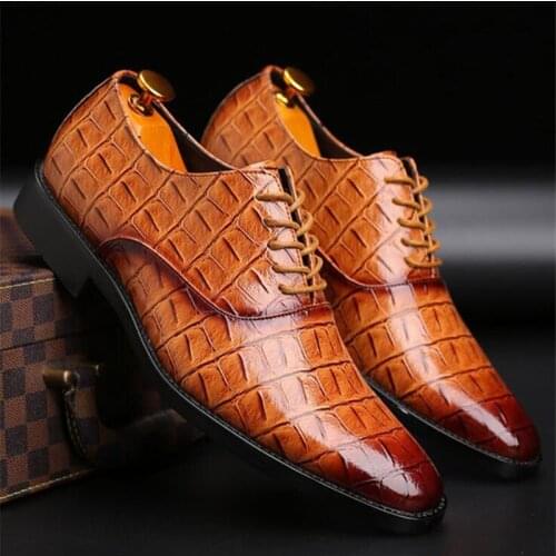 Genuine Leather Pointed Toe Formal Party Oxfords Shoes Man Italy Style Dress Shoes Male Crocodile pattern Business Wedding Shoes