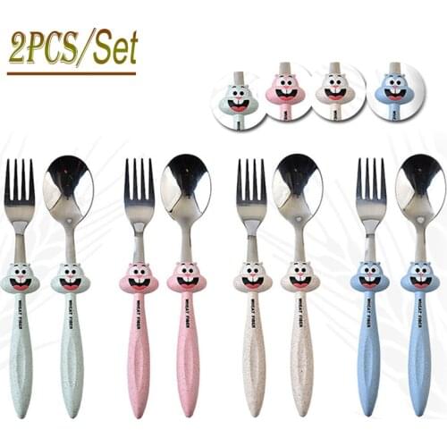 Cute Set of Spoons and Forks Silverware Cutlery for Kid Environmentally Friendly Dinnerware Trending Products 2018 2pcs/Set Pink