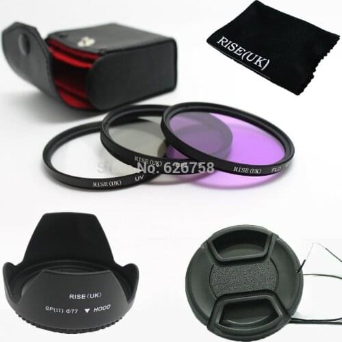 RISE(UK) 77mm UV CPL FLD Filter Kit + Petal Flower Lens Hood + Center-Pinch lens cap for canon nikon pentax sony camera