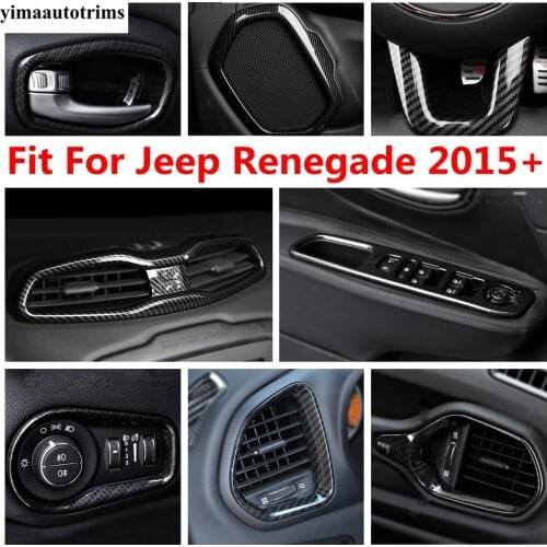 Door Speaker Air AC Handle Bowl Head Lamp Window Lift Cover Trim For Jeep Renegade 2015 - 2020 Carbon Fiber Interior Accessories