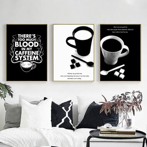 Wall Art Coffee Cup Canvas Painting Black White Quotes Modular Picture for Living Room Abstract Poster Modern Home Decor