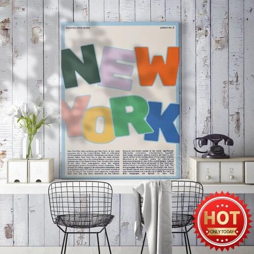 Colorful Alphabet Wall Decor Poster, America New York City Tavel Vintage Art Wall Picture, Living Room Kindergarten Decor Prints