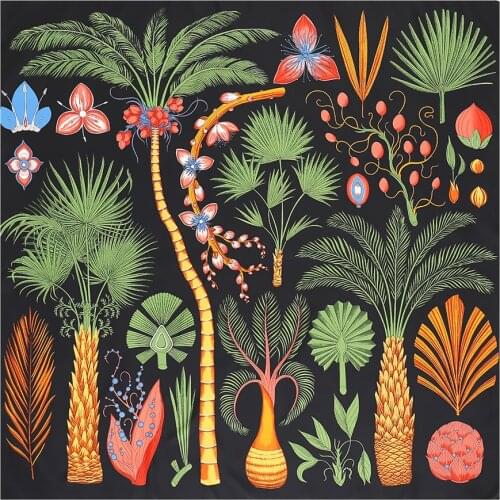 New Luxury Brand Silk Scarf Women Large Shawls Design Sago Cycas Palm Tree Square Scarves High Quality Ladies Bandanna 130CM