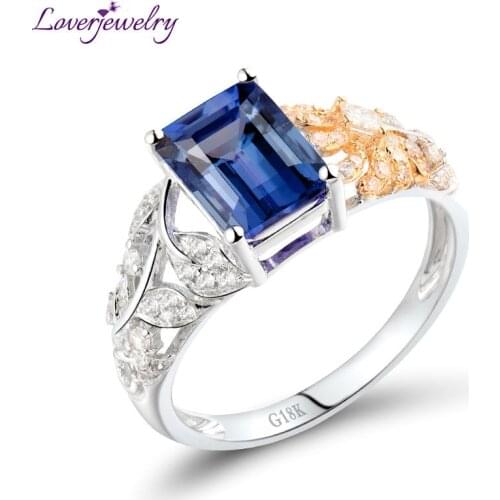Engagement Rings Styles Emerald Cut 6x8mm Tanzanite 18K Multi-tone White Yellow Gold Natural Diamond Wedding Ring Jewelry Gift