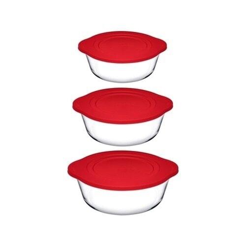 Pasabahce 840 Cc -1450 Cc- 2100Cc Clamshell 3'Lü Pyrex Cookware Set 3 Pcs Storage